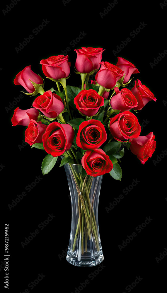 bouquet of red roses in clear glass vase against black background vertical photo flower photography bouquet of red roses in clear glass vase against black background vertical photo flower photography