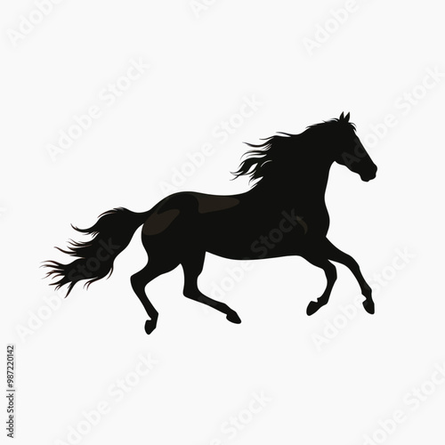 Silhouette galloping black horse