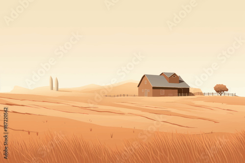 Serene rural farm landscape illustration