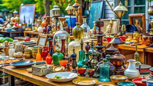 Wallpaper Mural Vibrant flea market countertop with a variety of unique vintage items for sale , Sunday, flea market, countertop Torontodigital.ca