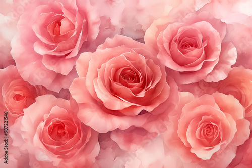 Watercolor illustration of delicate roses, capturing the softness and beauty of the petals in a romantic style, Generative AI