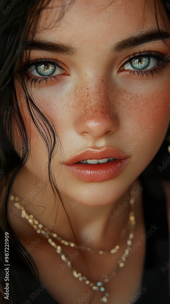 Close Up Portrait of a Woman with Green Eyes and Freckles Close Up Portrait of a Woman with Green Eyes and Freckles