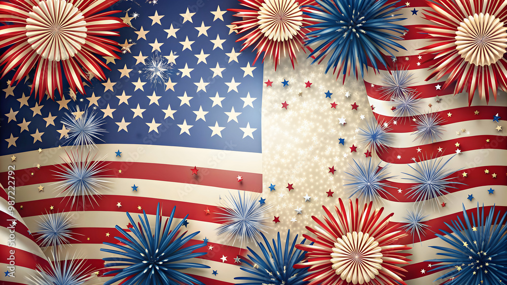 Obraz premium Happy 4th of July celebration with American flag colors, patriotic, independence day, USA, fourth of July, red