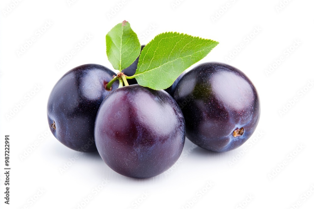 Plums isolated on White Background, closeup , ai Plums isolated on White Background, closeup , ai