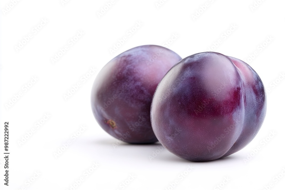 Plums isolated on White Background, closeup , ai Plums isolated on White Background, closeup , ai