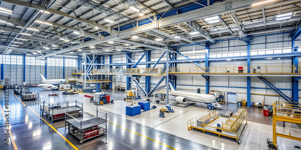 Fototapeta premium High-tech aerospace manufacturing facility producing precision components for aircraft and spacecraft