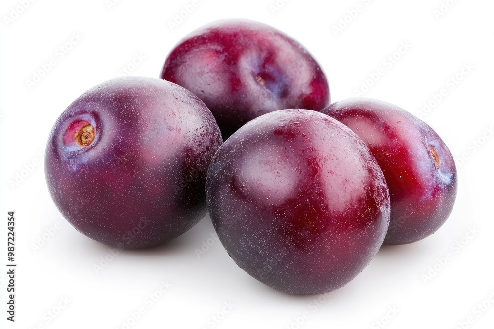 Plums isolated on White Background, closeup , ai Plums isolated on White Background, closeup , ai