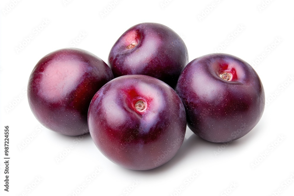 Plums isolated on White Background, closeup , ai Plums isolated on White Background, closeup , ai