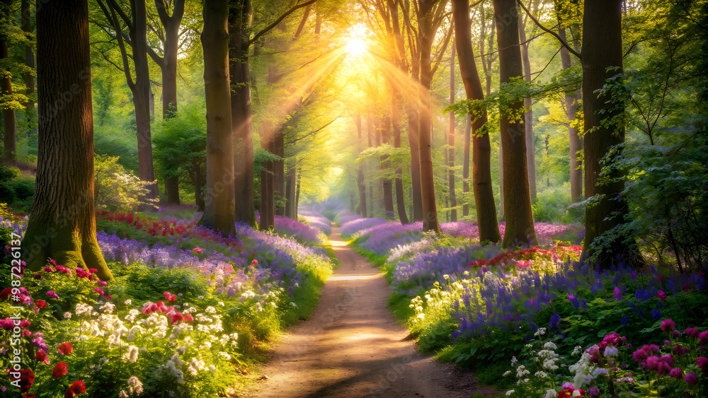 Magical forest path with vibrant flowers and dappled sunlight , nature, forest, path, flowers, magical, vibrant, colorful Magical forest path with vibrant flowers and dappled sunlight , nature, forest, path, flowers, magical, vibrant, colorful