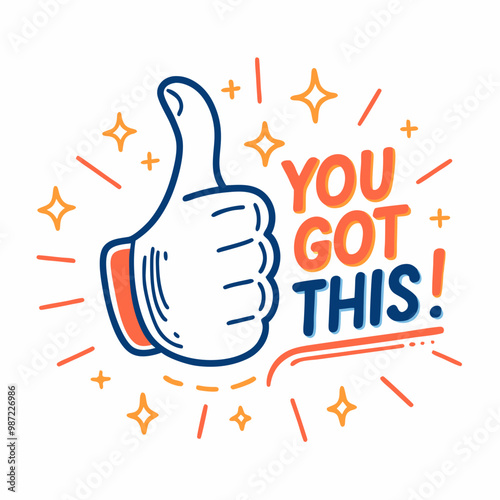 You Got This motivational typography with thumbs up illustration, blue and orange design