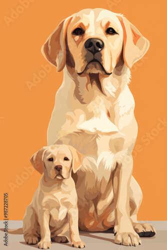 Labrador dog and puppy illustration