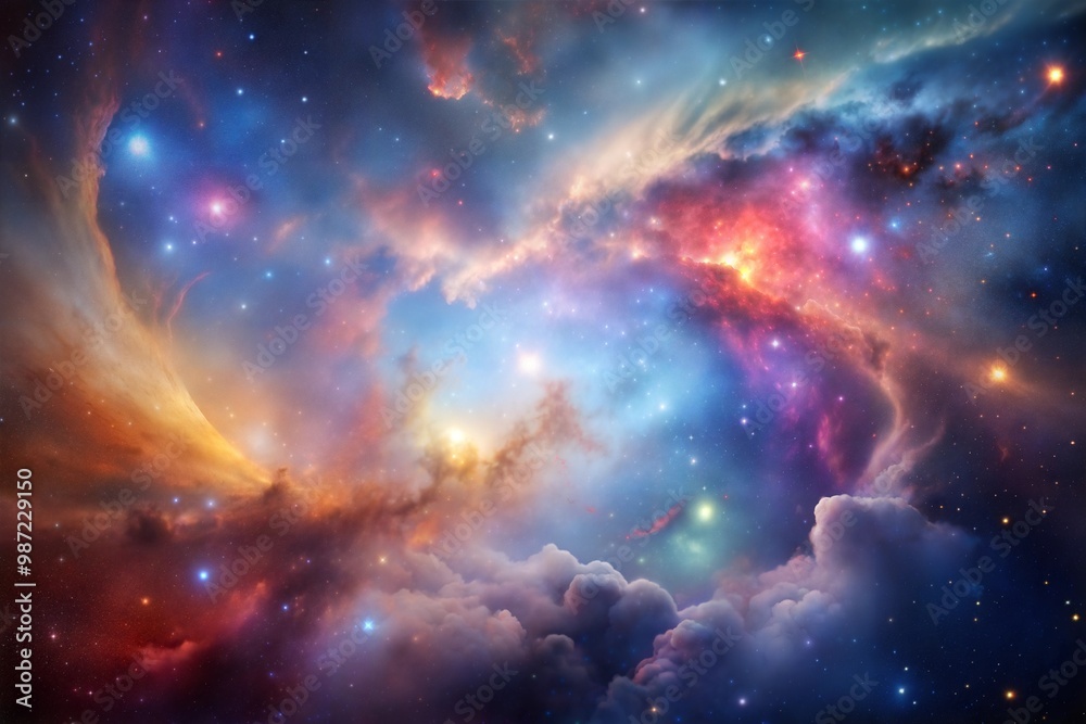 Obraz premium Colorful nebula with glowing stars and swirling clouds