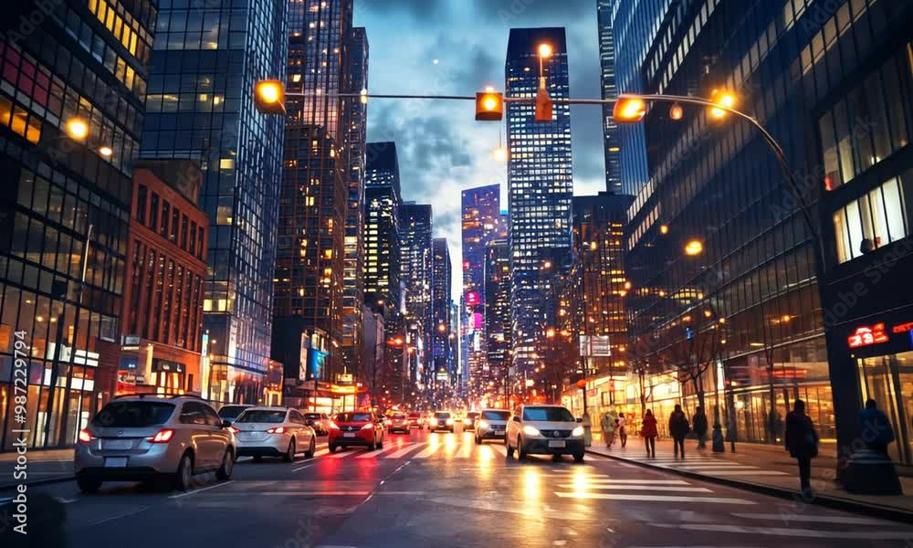 Nighttime View of a Busy City Street Nighttime View of a Busy City Street
