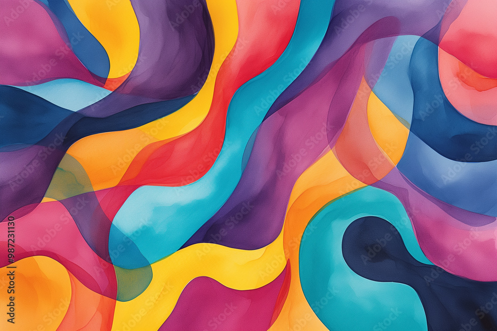 Obraz premium A colorful abstract pattern with swirling shapes, Watercolor illustration, Generative AI