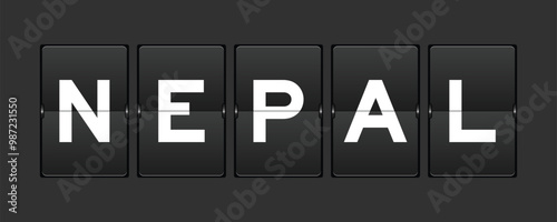 Black color analog flip board with word nepal on gray background