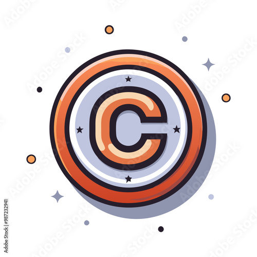 Stylized orange copyright symbol icon for intellectual property protection
