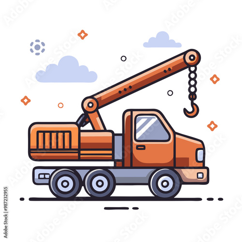 Playful orange crane truck icon illustrating construction and heavy machinery