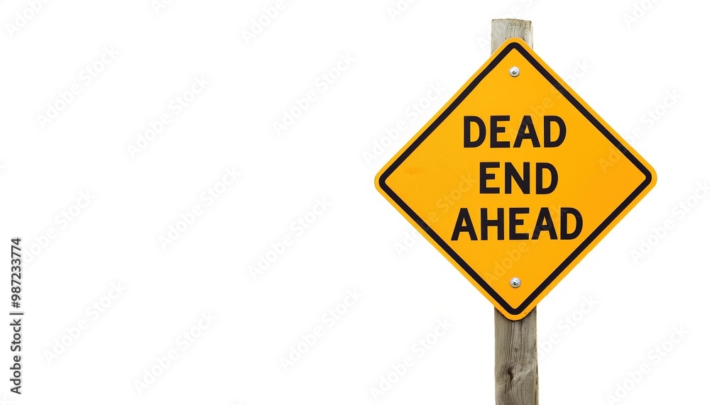 Dead End road sign. Versatile image for business or project failure, road blocks, problems concepts with copy space. Yellow color with black letter. Diamond shape. Isolated on white background Dead End road sign. Versatile image for business or project failure, road blocks, problems concepts with copy space. Yellow color with black letter. Diamond shape. Isolated on white background