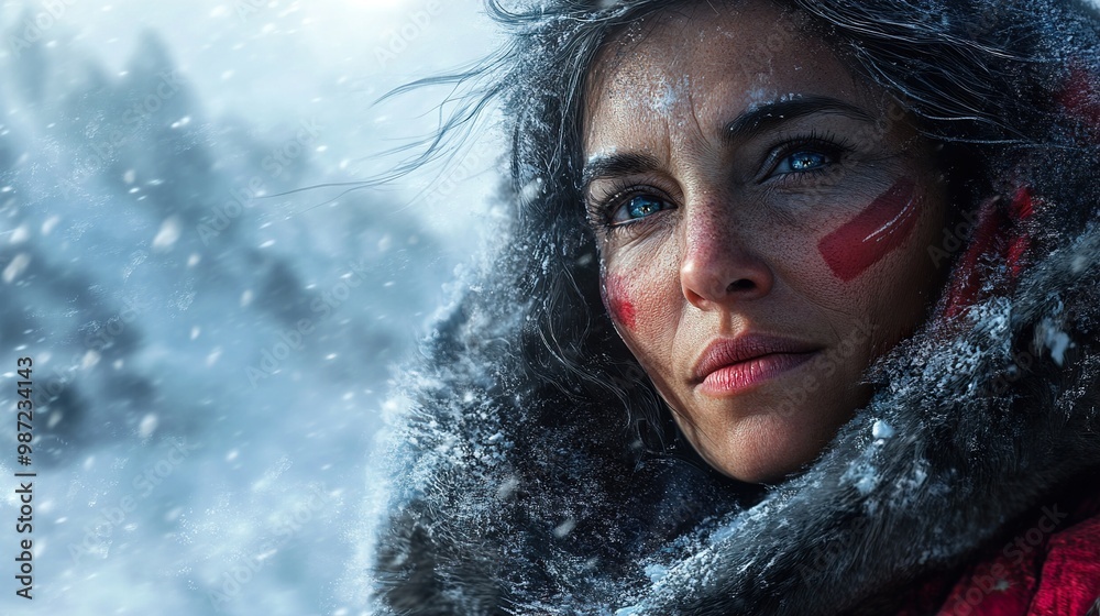 Intense Portrait of a Woman in a Snowy Forest Intense Portrait of a Woman in a Snowy Forest