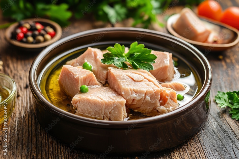 Canned tuna fillet with oil for salad, ai Canned tuna fillet with oil for salad, ai