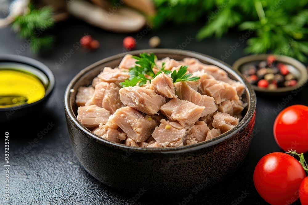 Canned tuna fillet with oil for salad, ai Canned tuna fillet with oil for salad, ai