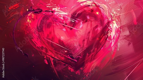 Abstract Valentine's Day Background with Energetic Red and Pink Brush Strokes for Love-Themed Design