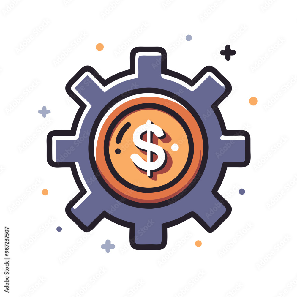 Dynamic gear and dollar icon in orange and purple symbolizing financial mechanisms Dynamic gear and dollar icon in orange and purple symbolizing financial mechanisms