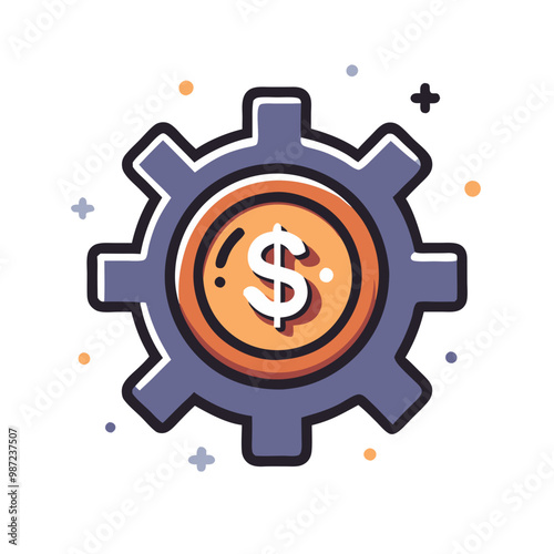 Dynamic gear and dollar icon in orange and purple symbolizing financial mechanisms