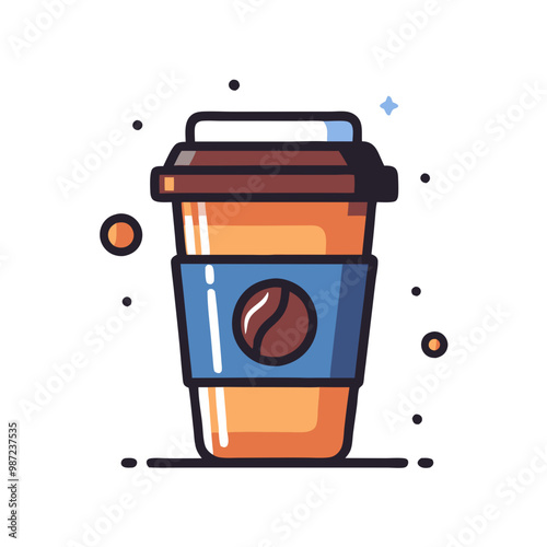 Cheerful orange coffee cup icon representing comfort and energy boost