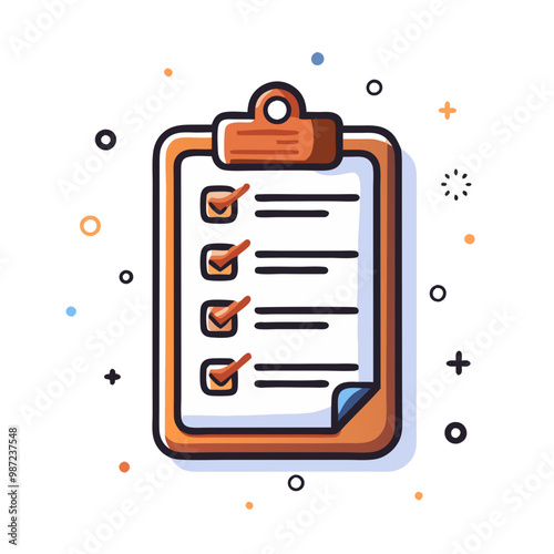 Minimalist clipboard checklist icon in orange and white for task management