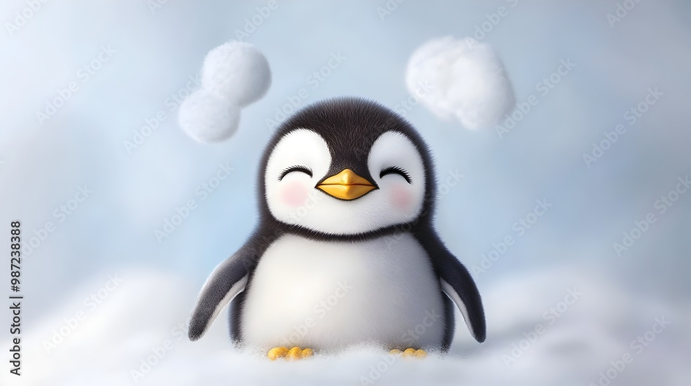 Fototapeta premium Whimsical Penguin Portrait with Minimalist Scandinavian Patterns and Muted Tones