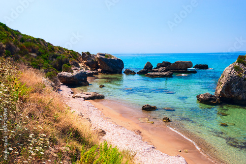 Beautiful sunny view of one of the Zakynthos beaches