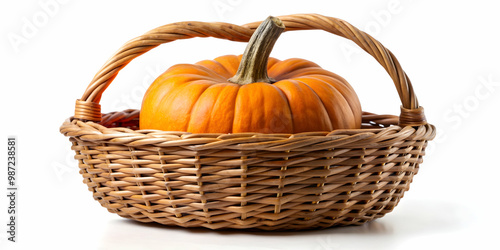 Wallpaper Mural Pumpkin in a rustic basket isolated on white background, pumpkin, autumn, seasonal, harvest, orange, gourd, vegetable, fall Torontodigital.ca