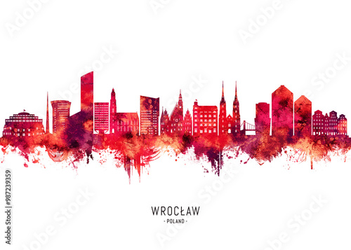 Obraz na płótnie Wroclaw Poland Skyline Red w salonie