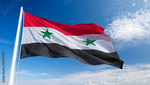 シリアの国旗(waving national flag of Syrian Arab Republic.)
 photo