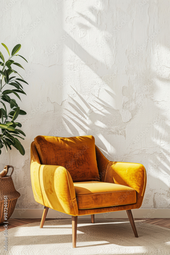 Stylish yellow armchair in a sunlit modern room Stylish yellow armchair in a sunlit modern room