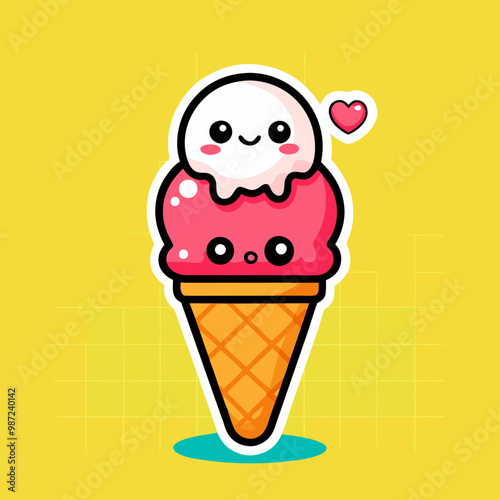 Cute Strawberry Ice Cream Illustration