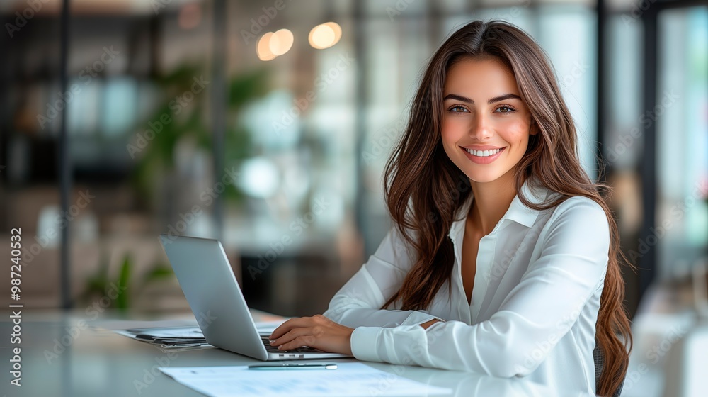 Young businesswoman working in a modern office, copy space for text, CEO woman, businessperson management concept Young businesswoman working in a modern office, copy space for text, CEO woman, businessperson management concept