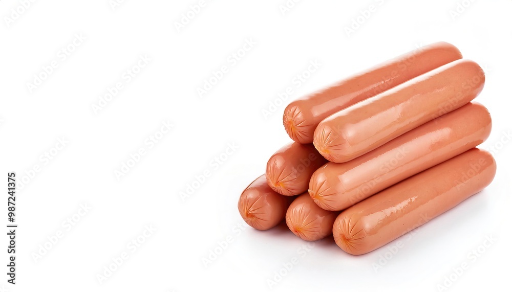 Raw uncooked Hot dog, Weiner, sausage, frankfurter, is a dish consisting of a grilled, steamed, or boiled sausage served in the slit of a partially sliced bun. Isolated on white background Raw uncooked Hot dog, Weiner, sausage, frankfurter, is a dish consisting of a grilled, steamed, or boiled sausage served in the slit of a partially sliced bun. Isolated on white background
