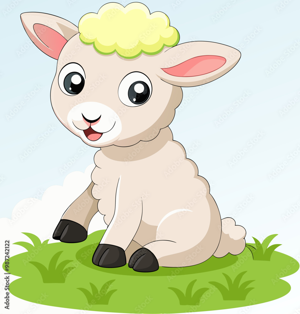 Cartoon happy lamb sitting on the grass stock illustration Cartoon happy lamb sitting on the grass stock illustration