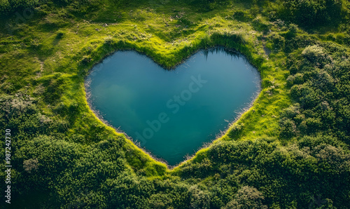 A heart-shaped lake in the middle of untouched nature photo