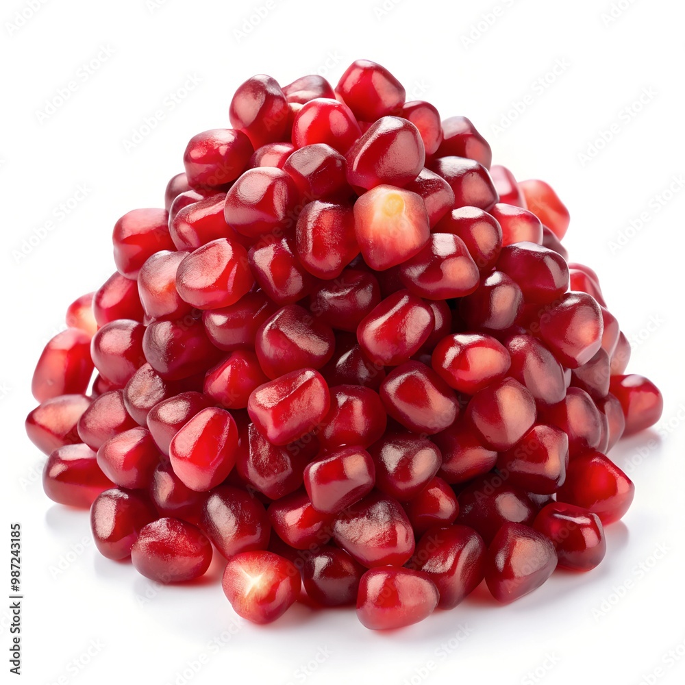 Fresh pomegranate seeds pile for healthy snacking and culinary use isolated on white background Fresh pomegranate seeds pile for healthy snacking and culinary use isolated on white background