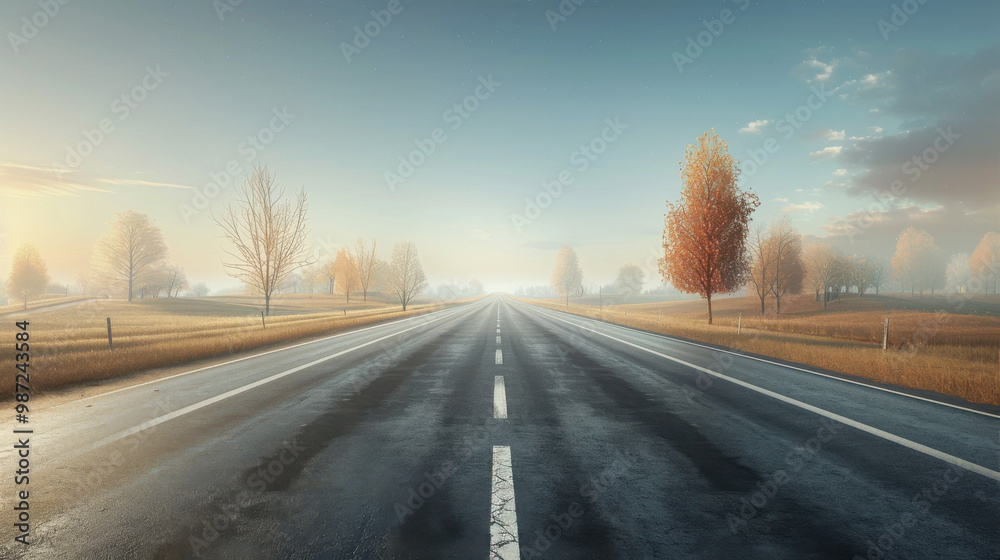 Empty Road Leading Through Autumn Landscape Empty Road Leading Through Autumn Landscape