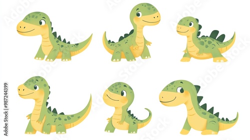 Cute Cartoon Dinosaur Illustrations  Set of Six Poses