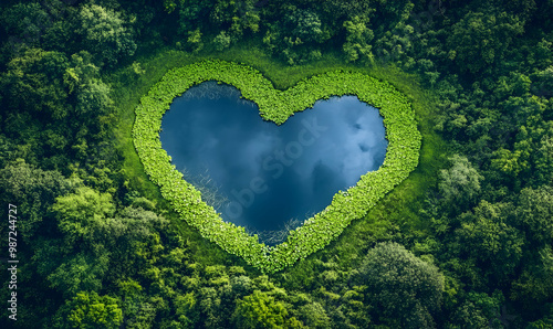 A heart-shaped lake in the middle of untouched nature photo