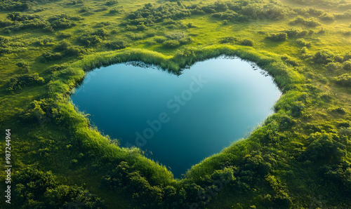 A heart-shaped lake in the middle of untouched nature photo