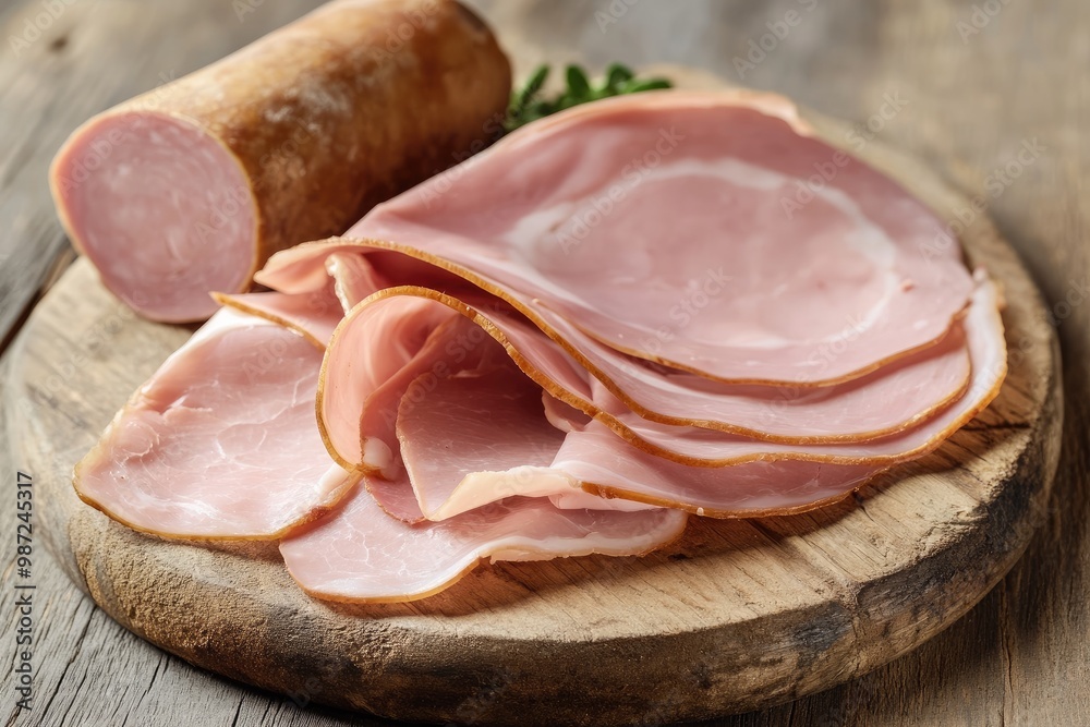 Turkey ham Campana few slices over board , ai Turkey ham Campana few slices over board , ai