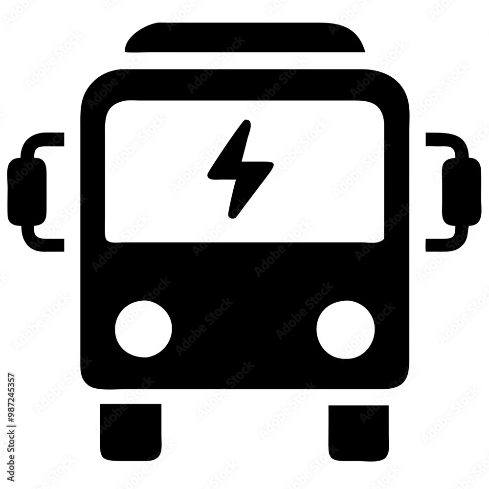Electric bus icon featuring a charging symbol for sustainable transportation Electric bus icon featuring a charging symbol for sustainable transportation