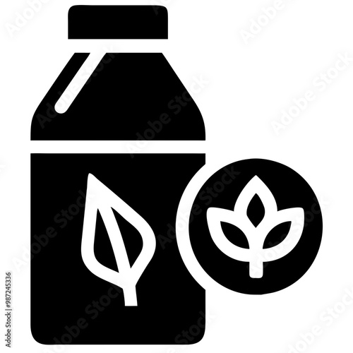 Eco-friendly packaging icon featuring a bottle with leaf symbol for sustainable products