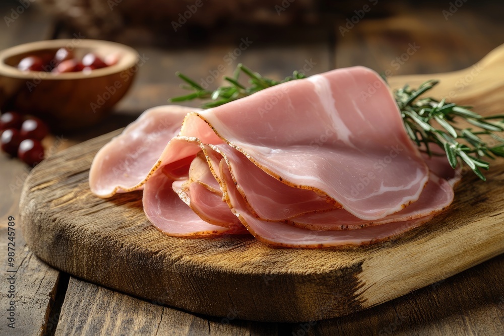 Turkey ham Campana few slices over board , ai